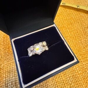 NWOT Silver & CZ Women's Engagement Wedding Ring Set Size 7.25